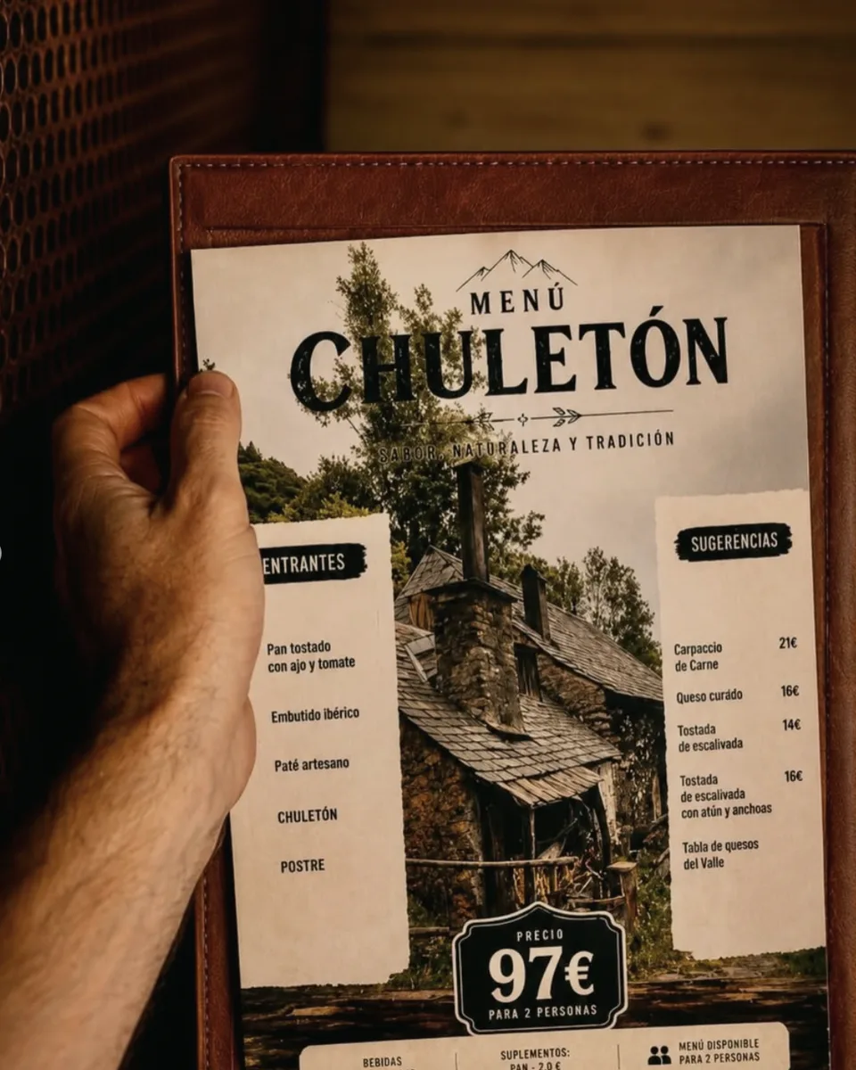 Por dentro, la solapa con el menú del chuletón